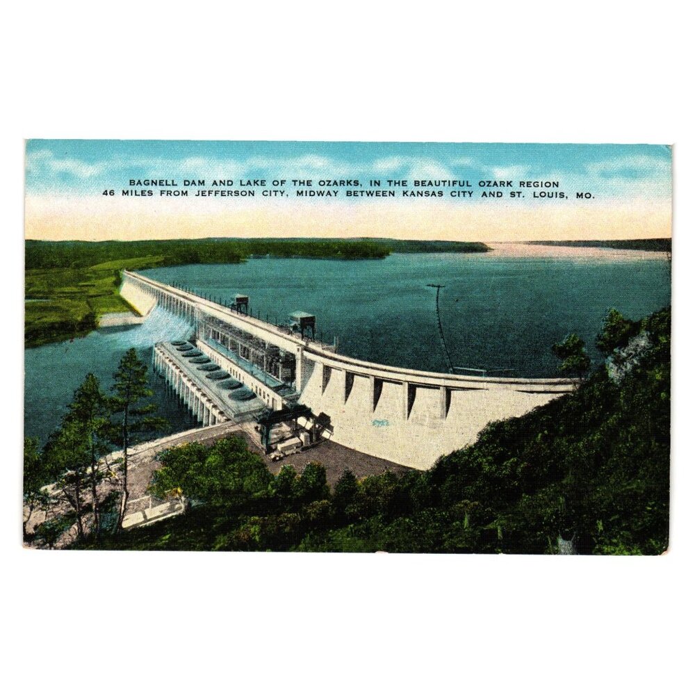 Vintage Bagnell Dam Lake Of The Ozarks Color Postcard Kansas City St Louis MO